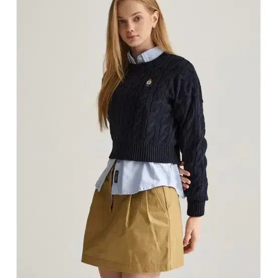 [BUNJANG] Who.A.U Navy Cable Knit Crop Top / [후아유]네이비 케이블 니트 크롭(컨디션상,M,면100%]