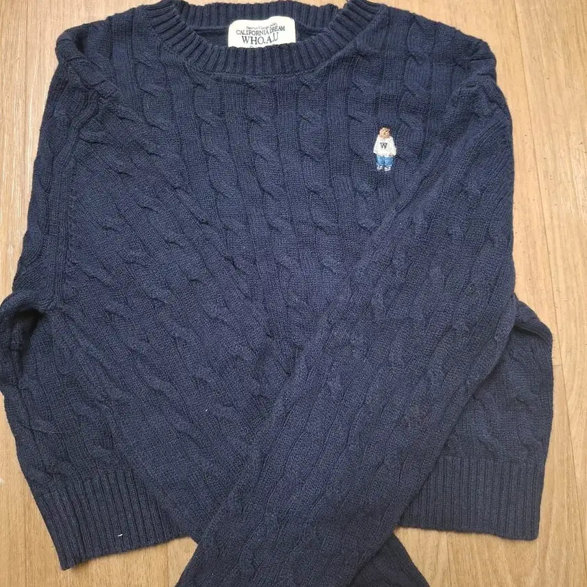 [BUNJANG] Who.A.U Navy Cable Knit Crop Top / [후아유]네이비 케이블 니트 크롭(컨디션상,M,면100%]