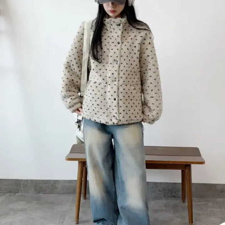 [BUNJANG] Dot Ivory Puffy Jacket / 도트 뽀글이 점퍼