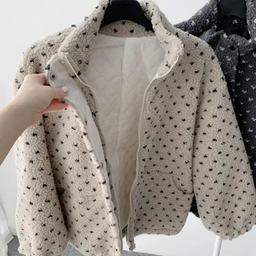 [BUNJANG] Dot Ivory Puffy Jacket / 도트 뽀글이 점퍼