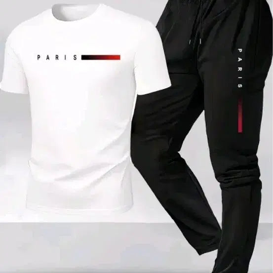 [BUNJANG] Paris Training Suit Set (Black/White) 105 / 파리 반팔 트레이닝복 세트 블랙/화이트105