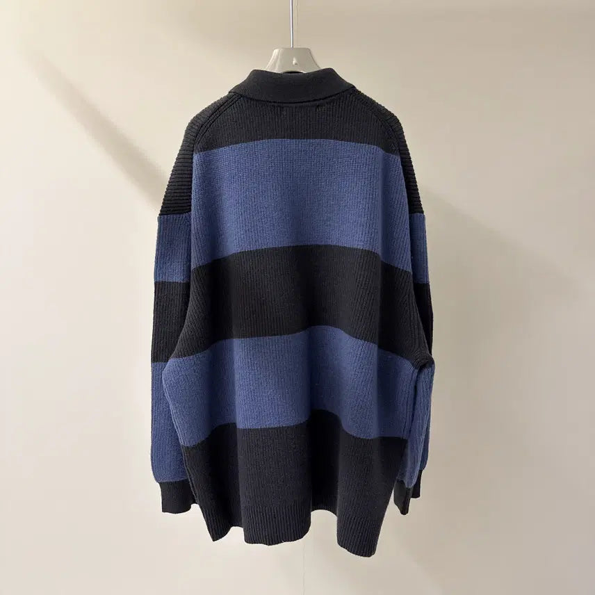 [BUNJANG] Oversized Color Block Long Knit Sweater / [원가이하세일] 오버핏 배색 카라 롱 니트 (T4919)