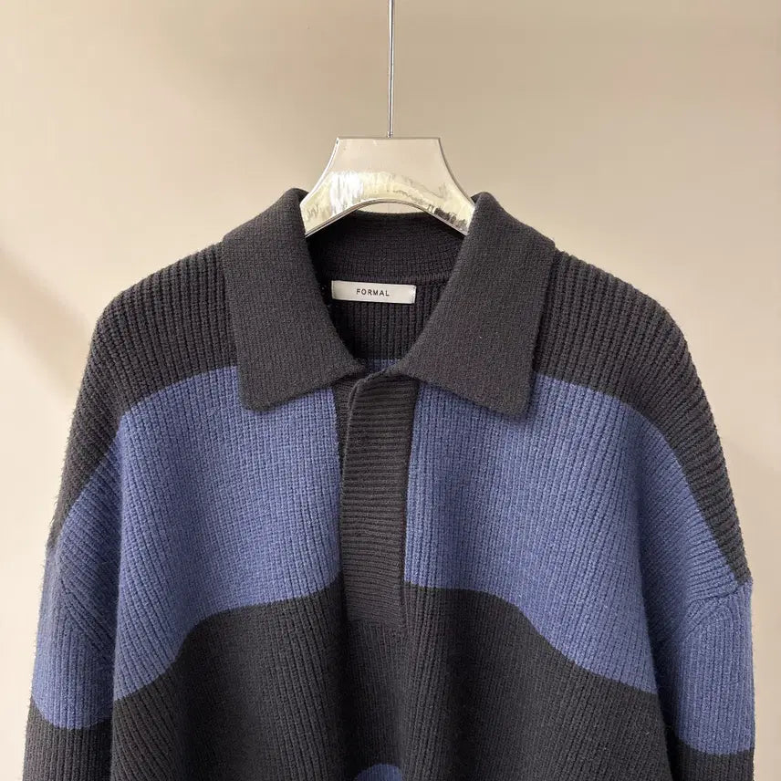 [BUNJANG] Oversized Color Block Long Knit Sweater / [원가이하세일] 오버핏 배색 카라 롱 니트 (T4919)