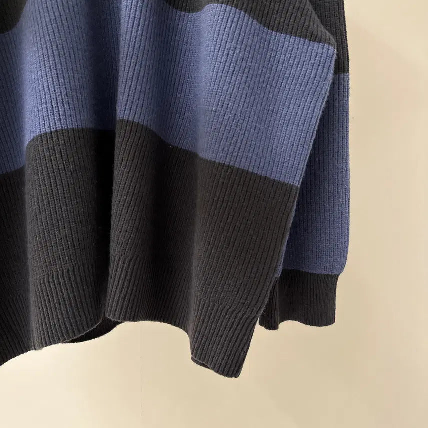 [BUNJANG] Oversized Color Block Long Knit Sweater / [원가이하세일] 오버핏 배색 카라 롱 니트 (T4919)