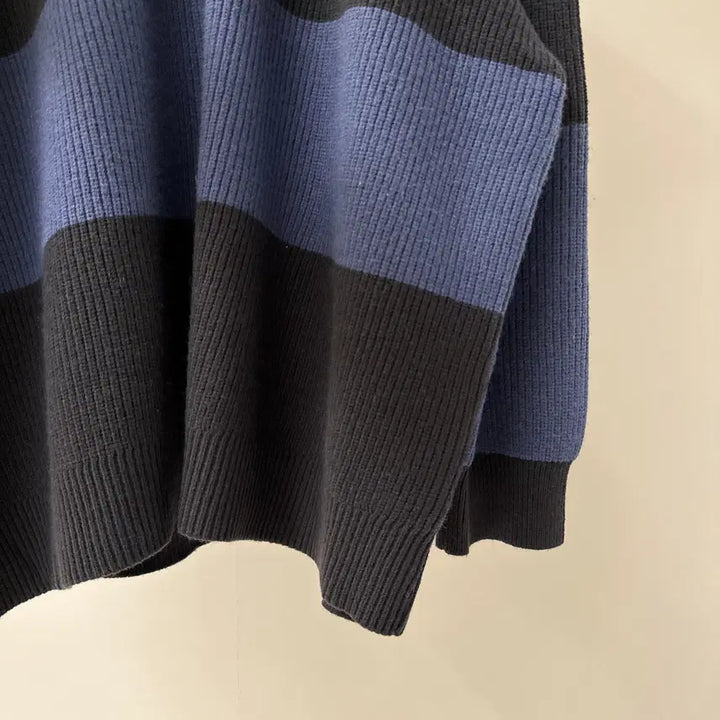 [BUNJANG] Oversized Color Block Long Knit Sweater / [원가이하세일] 오버핏 배색 카라 롱 니트 (T4919)