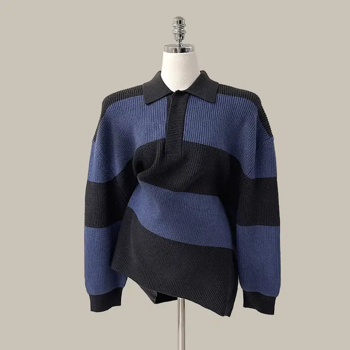 [BUNJANG] Oversized Color Block Long Knit Sweater / [원가이하세일] 오버핏 배색 카라 롱 니트 (T4919)