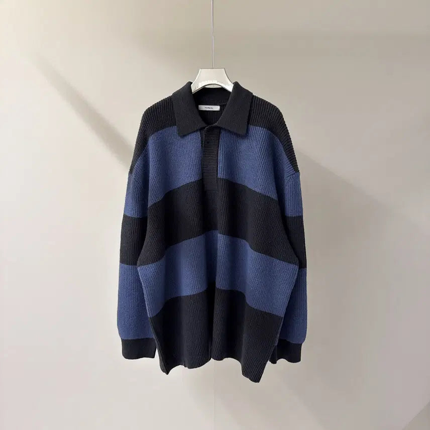 [BUNJANG] Oversized Color Block Long Knit Sweater / [원가이하세일] 오버핏 배색 카라 롱 니트 (T4919)