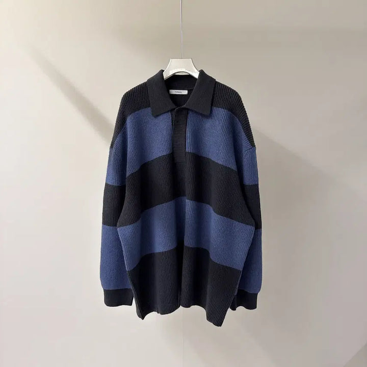 [BUNJANG] Oversized Color Block Long Knit Sweater / [원가이하세일] 오버핏 배색 카라 롱 니트 (T4919)