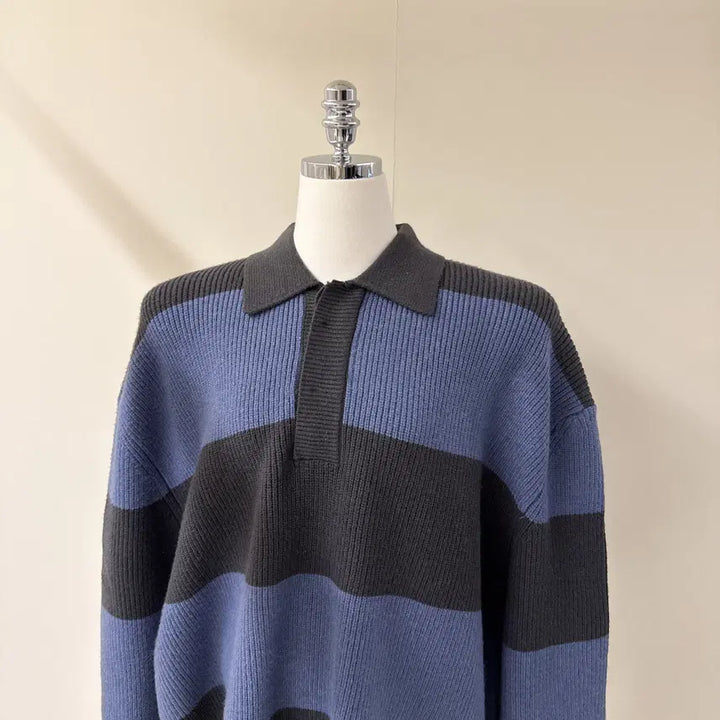 [BUNJANG] Oversized Color Block Long Knit Sweater / [원가이하세일] 오버핏 배색 카라 롱 니트 (T4919)