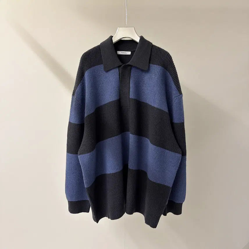[BUNJANG] Oversized Color Block Long Knit Sweater / [원가이하세일] 오버핏 배색 카라 롱 니트 (T4919)