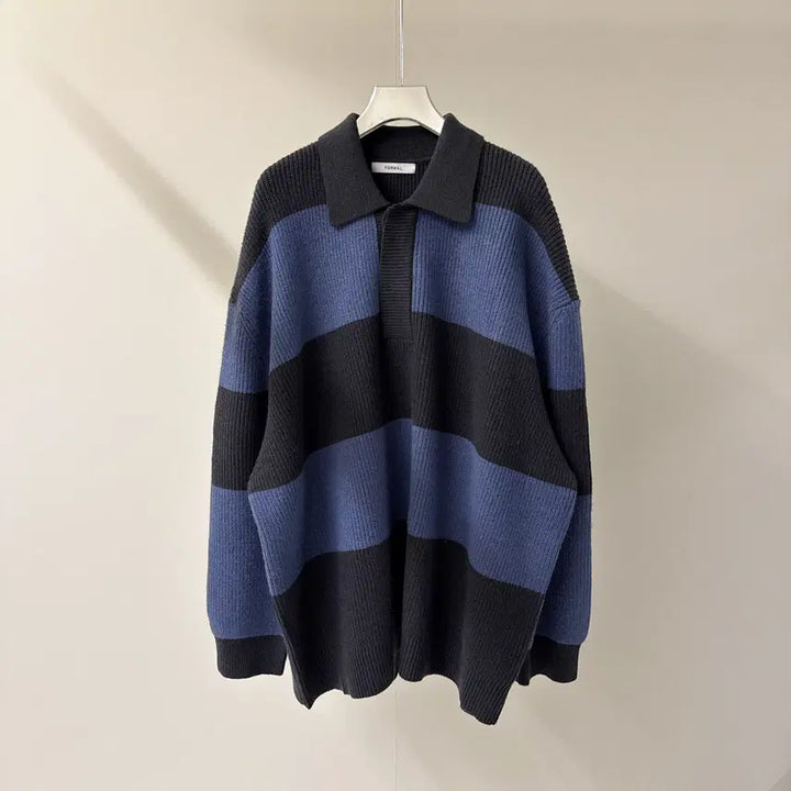 [BUNJANG] Oversized Color Block Long Knit Sweater / [원가이하세일] 오버핏 배색 카라 롱 니트 (T4919)