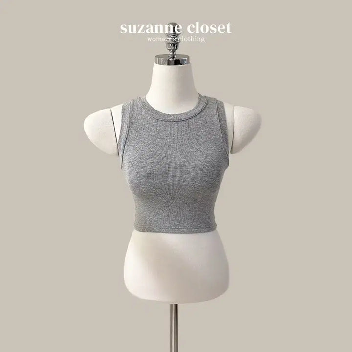 [BUNJANG] Slim Fit Ribbed Crop Top / [무료배송]  슬림핏 골지 크롭 캡내장 나시 (T4922)