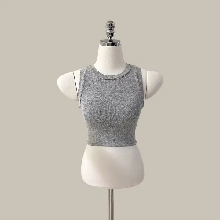 [BUNJANG] Slim Fit Ribbed Crop Top / [원가이하세일] 슬림핏 골지 크롭 캡내장 나시 (T4922)