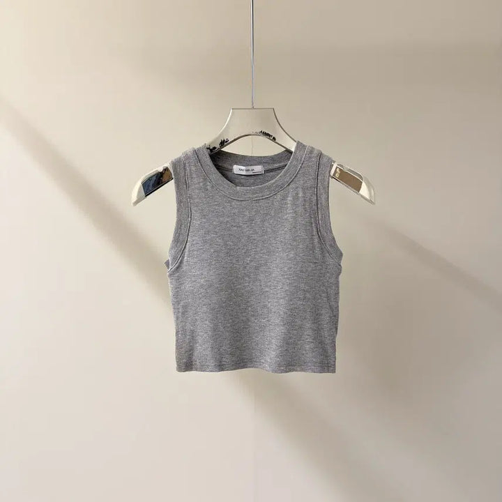 [BUNJANG] Slim Fit Ribbed Crop Top / [무료배송]  슬림핏 골지 크롭 캡내장 나시 (T4922)