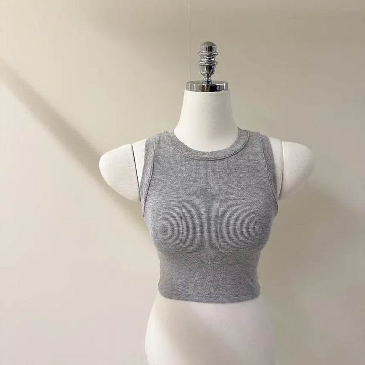 [BUNJANG] Slim Fit Ribbed Crop Top / [원가이하세일] 슬림핏 골지 크롭 캡내장 나시 (T4922)