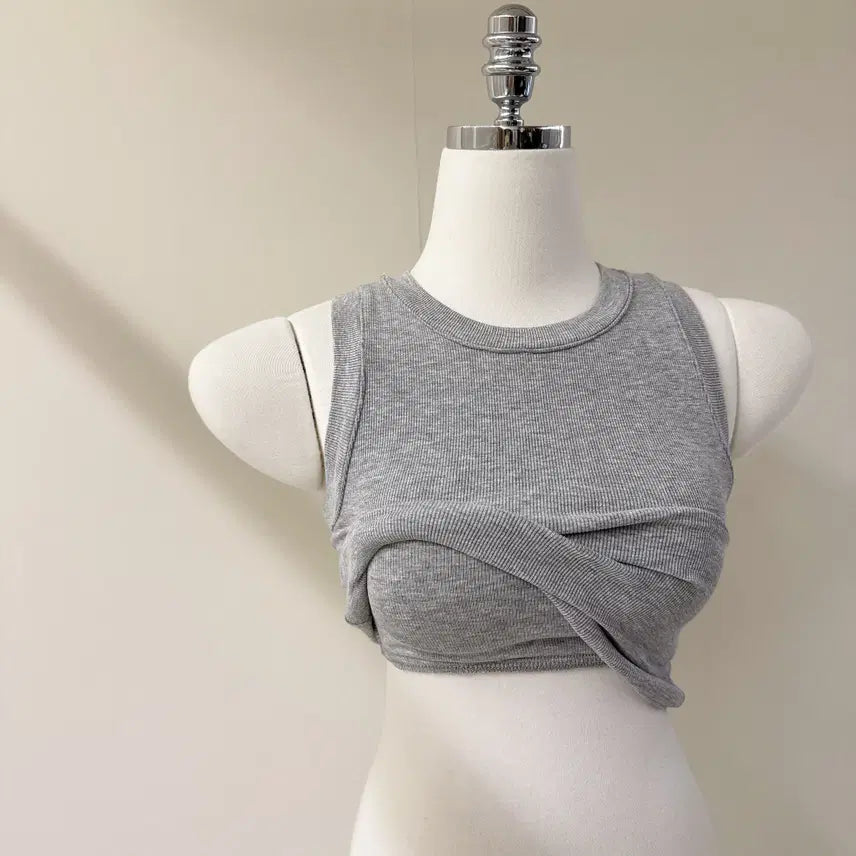 [BUNJANG] Slim Fit Ribbed Crop Top / [무료배송]  슬림핏 골지 크롭 캡내장 나시 (T4922)