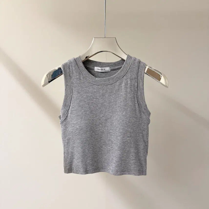 [BUNJANG] Slim Fit Ribbed Crop Top / [무료배송]  슬림핏 골지 크롭 캡내장 나시 (T4922)