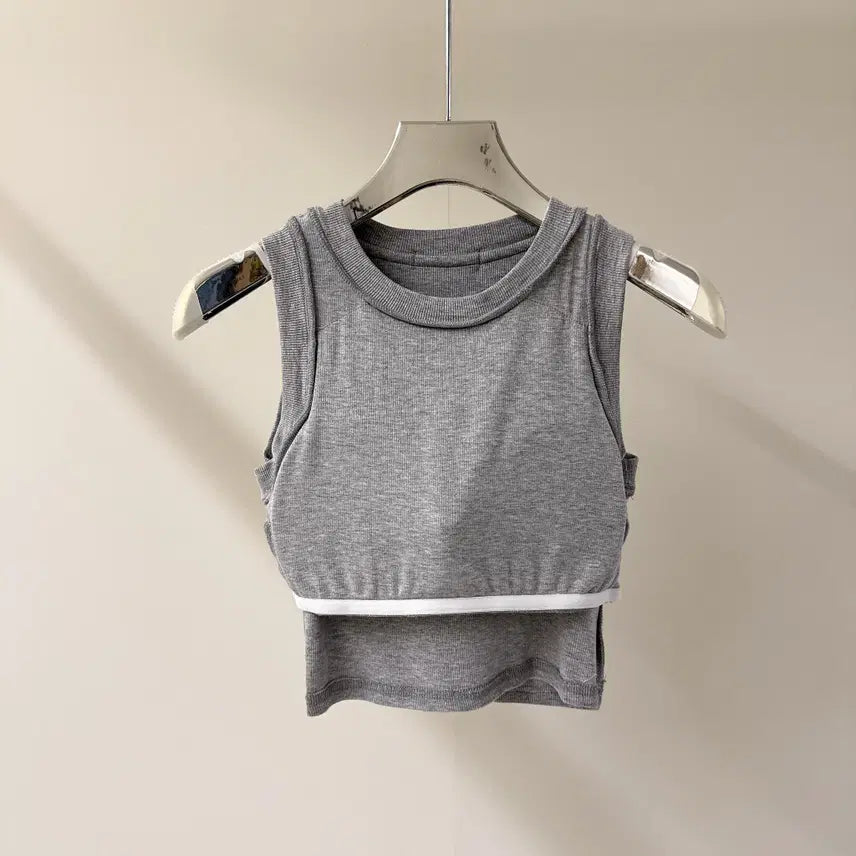 [BUNJANG] Slim Fit Ribbed Crop Top / [무료배송]  슬림핏 골지 크롭 캡내장 나시 (T4922)