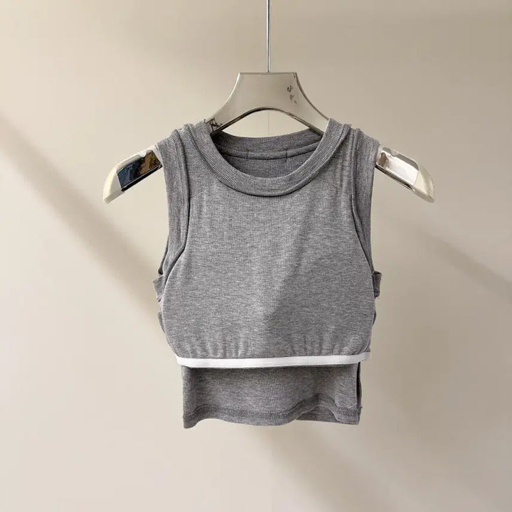 [BUNJANG] Slim Fit Ribbed Crop Top / [원가이하세일] 슬림핏 골지 크롭 캡내장 나시 (T4922)