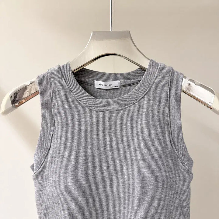 [BUNJANG] Slim Fit Ribbed Crop Top / [원가이하세일] 슬림핏 골지 크롭 캡내장 나시 (T4922)