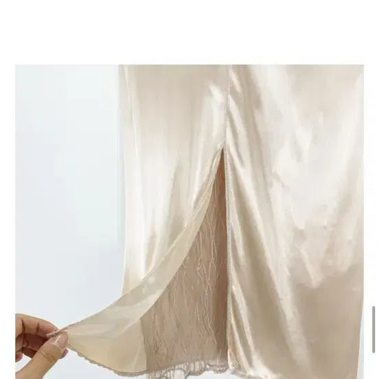 [BUNJANG] Beige Pearl Sheer Long Skirt / 베이지 펄 시스루 롱 스커트 새상품