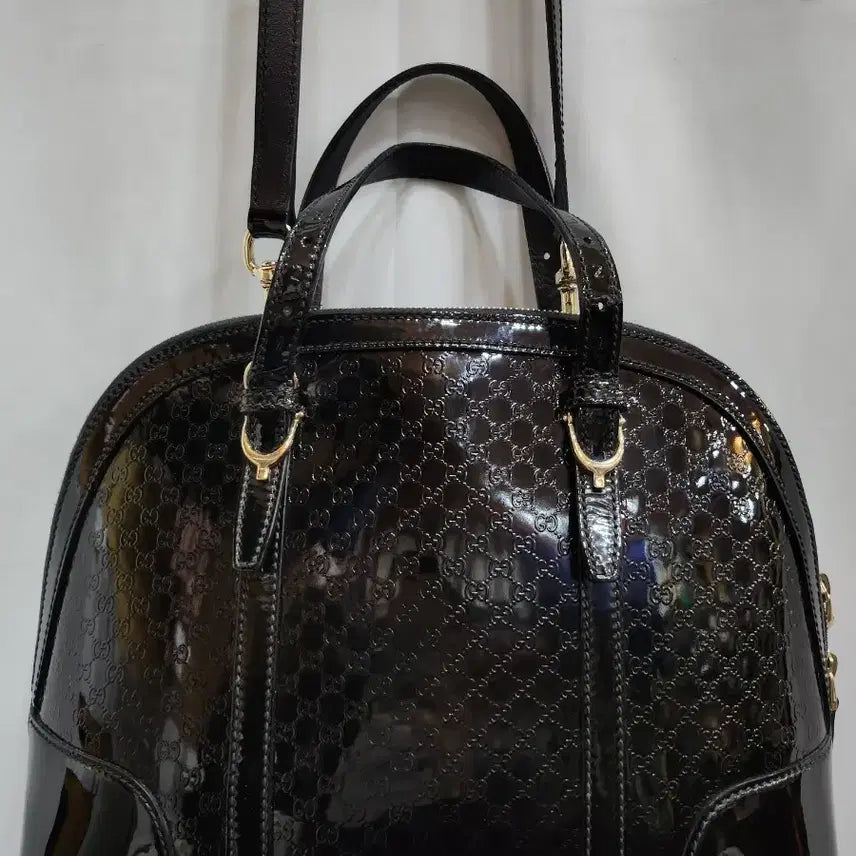 [BUNJANG] Gucci GG Logo Black Enamel Tote/Shoulder Bag / (정품)구찌 GG 로고 블랙 에나멜 토트백/숄더백