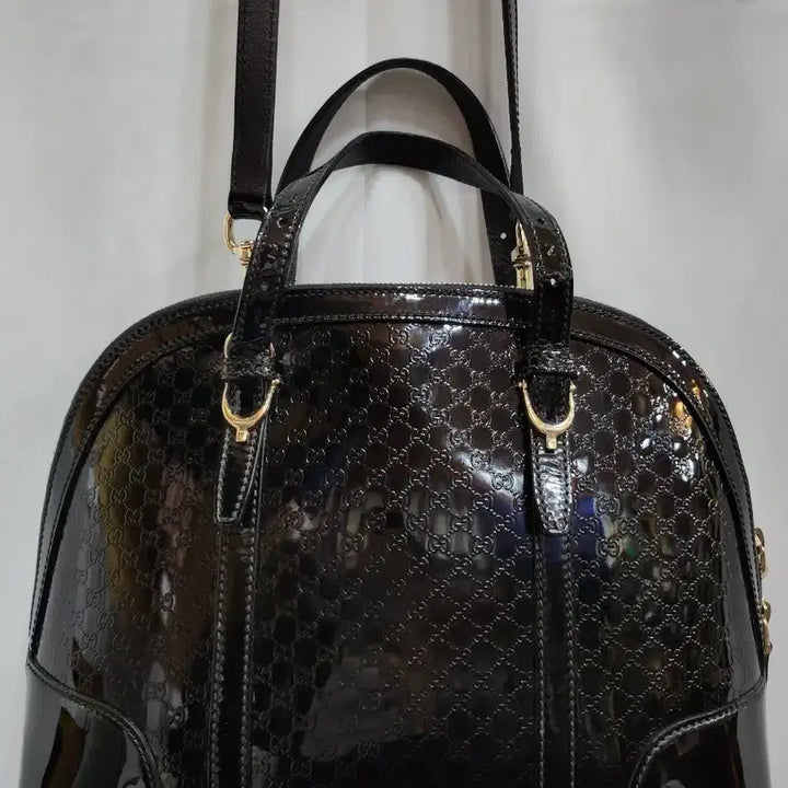 [BUNJANG] Gucci GG Logo Black Enamel Tote/Shoulder Bag / (정품)구찌 GG 로고 블랙 에나멜 토트백/숄더백