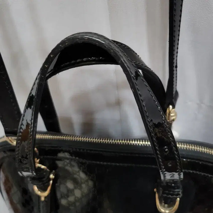 [BUNJANG] Gucci GG Logo Black Enamel Tote/Shoulder Bag / (정품)구찌 GG 로고 블랙 에나멜 토트백/숄더백