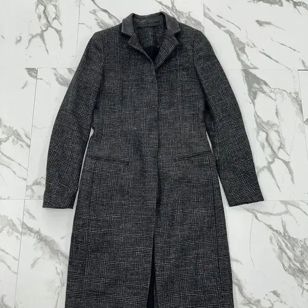 [BUNJANG] Allsaints Leather Collar Check Coat / 올세인츠 레더 카라 체크 코트