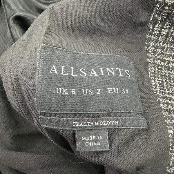 [BUNJANG] Allsaints Leather Collar Check Coat / 올세인츠 레더 카라 체크 코트