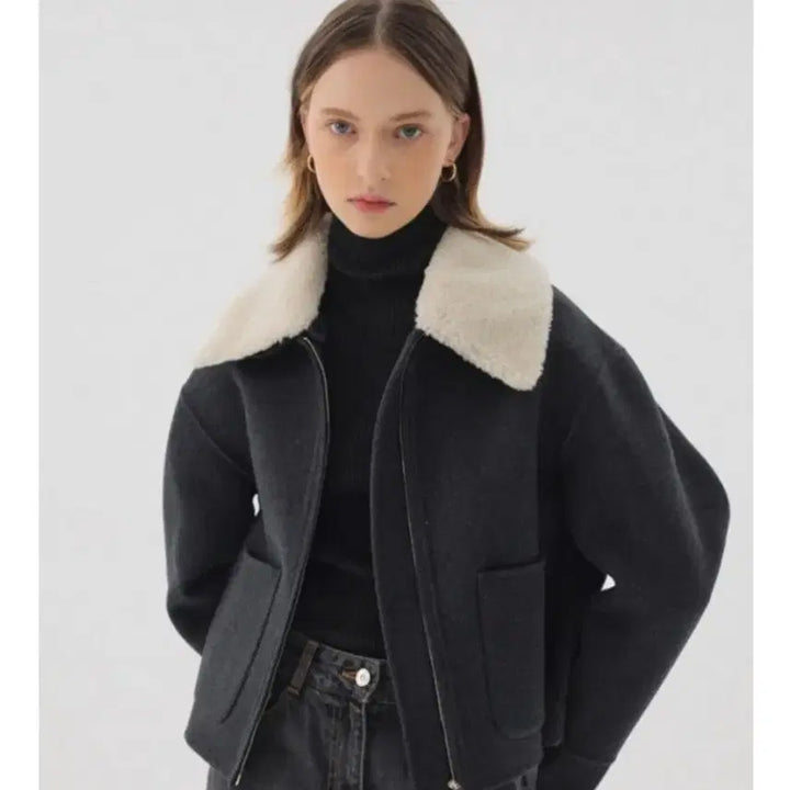 [BUNJANG] On&On Wool Collar Detachable Jumper Jacket / (거의새것)온앤온 털카라 탈부착 점퍼자켓 효민 정채연 기은세 패션