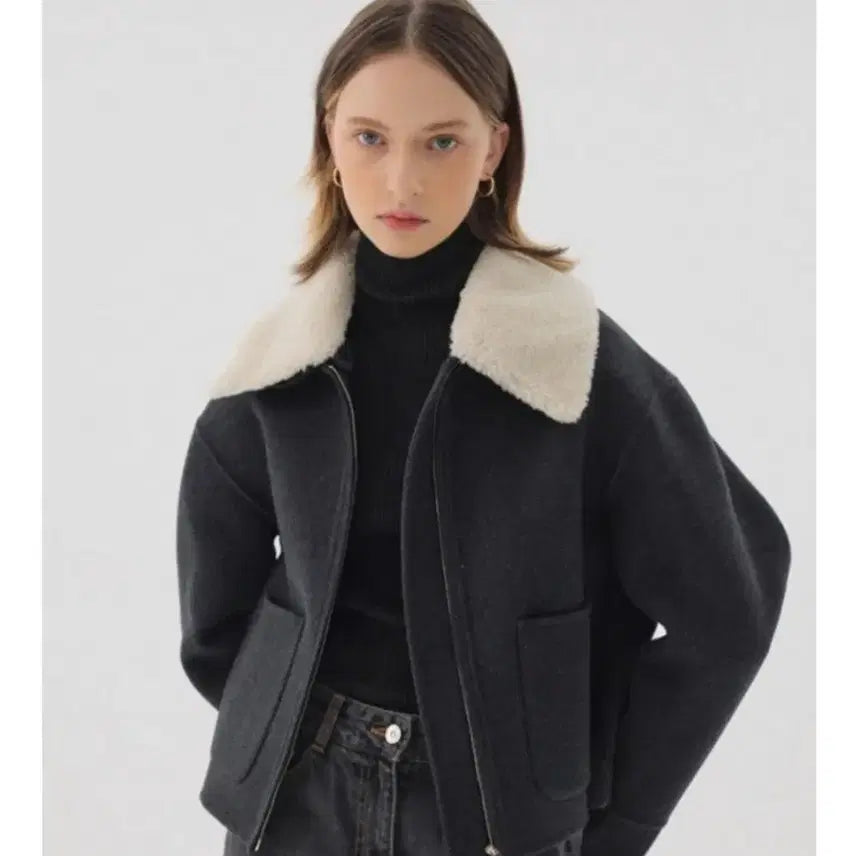 [BUNJANG] On&On Wool Collar Detachable Jumper Jacket / (거의새것)온앤온 털카라 탈부착 점퍼자켓 효민 정채연 기은세 패션