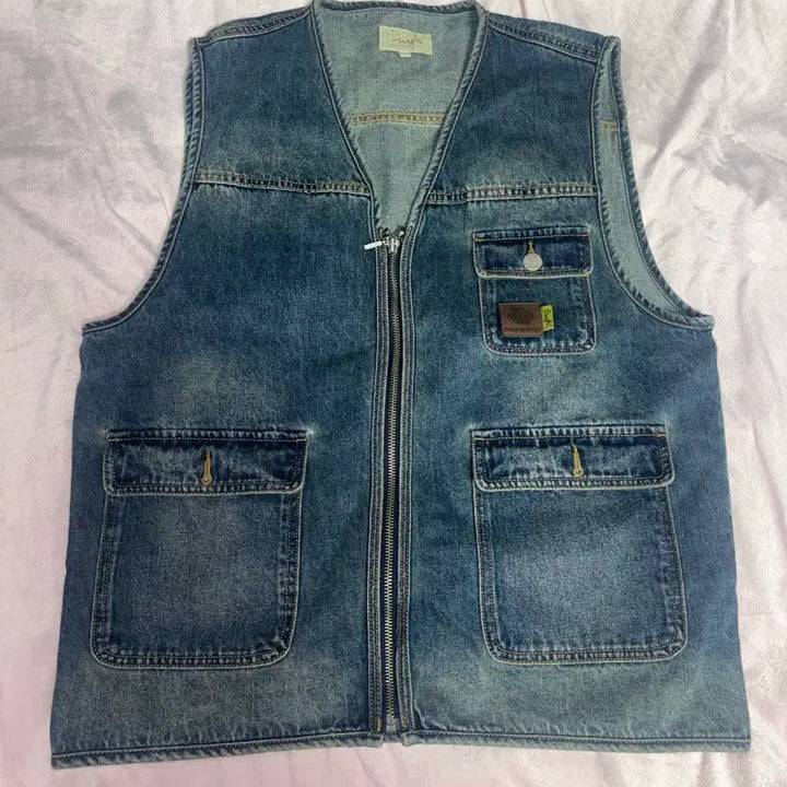 [BUNJANG] Physical Department Washed Denim Work Vest Blue / (택포) 피지컬 디파트먼트 워싱 데님 워크 베스트 블루