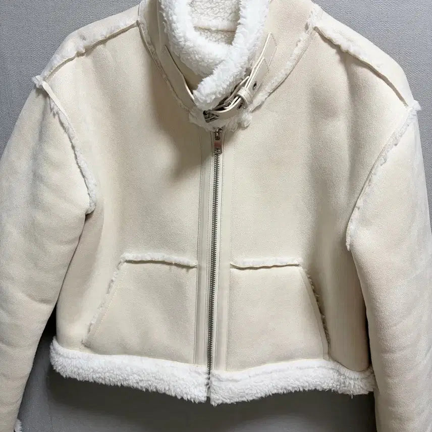 [BUNJANG] Suede Shearling Crop Mouton Ivory / 스웨이드 양털 크롭 무스탕 아이보리
