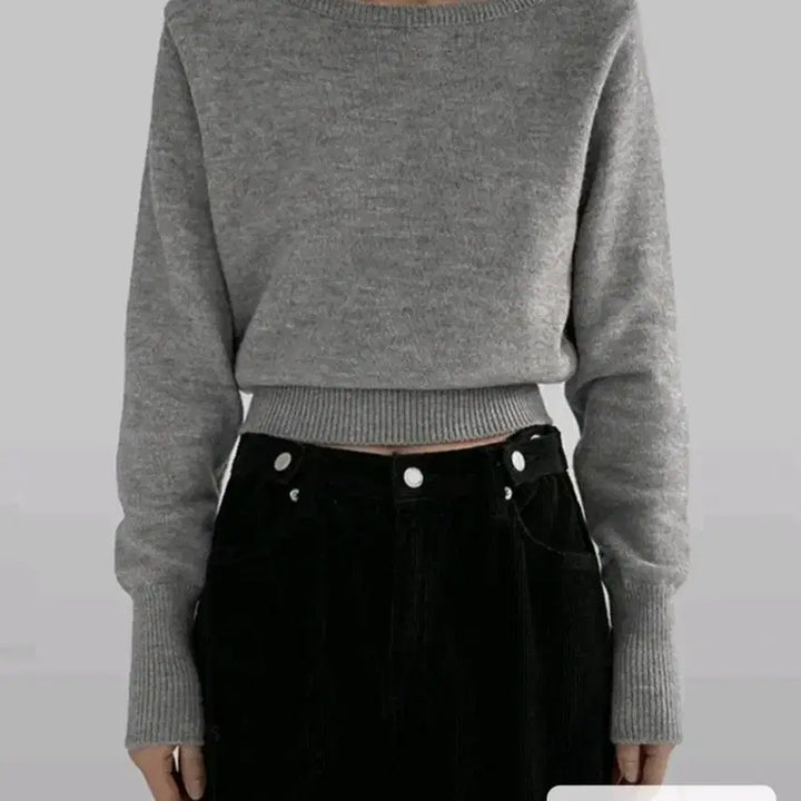 [BUNJANG] Black Manic Basic Boat Neck Crop Knit Top / 블랙 매니크 컬슨 베이직 보트넥 크롭 니트 상의