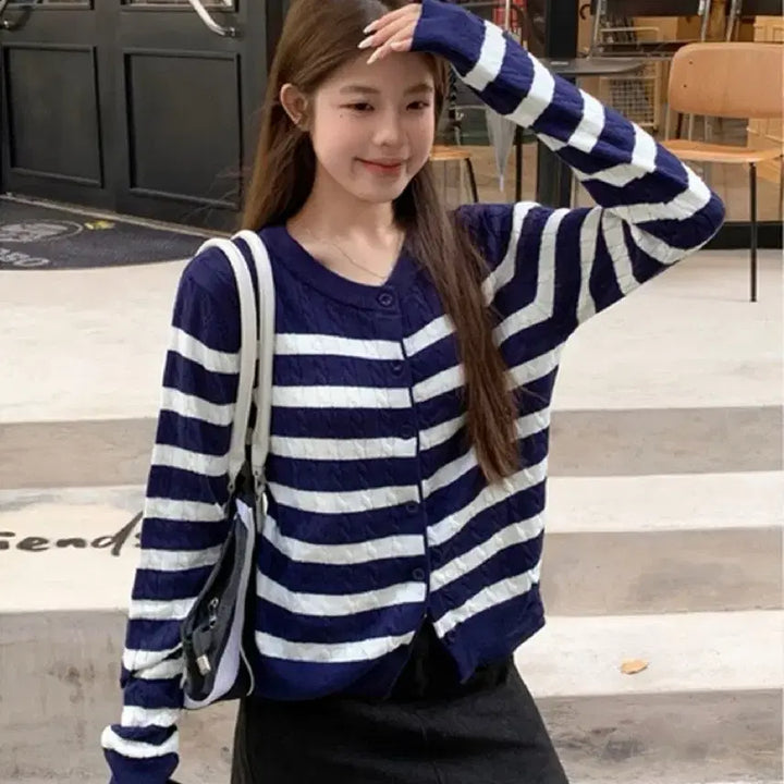 [BUNJANG] Striped Cardigan / 줄무늬 스트라이프 가디건