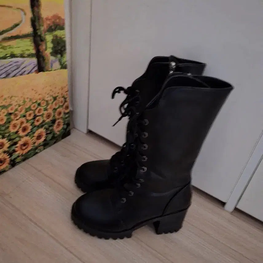 [BUNJANG] Black Mid-Calf Boots 235 / 블랙 워커 미들롱부츠 235 무료배송*  굽5센치