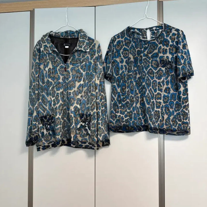 [BUNJANG] Blue Leopard Jacket/Blouse Set / 브랜드 블루 레오파드 자켓/블라우스 세트 778899사이즈 정도