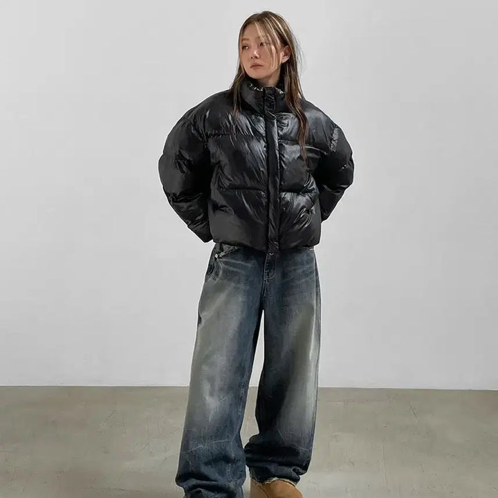 [BUNJANG] BLACKUP Cropped Padded Jacket / BLACKUP 블랙업 숏패딩 네프 샤이닝 크롭패딩 블랙