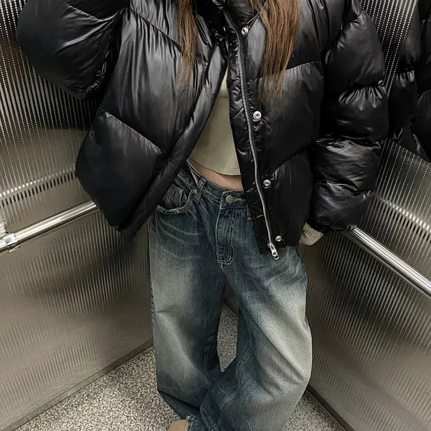 [BUNJANG] BLACKUP Cropped Padded Jacket / BLACKUP 블랙업 숏패딩 네프 샤이닝 크롭패딩 블랙
