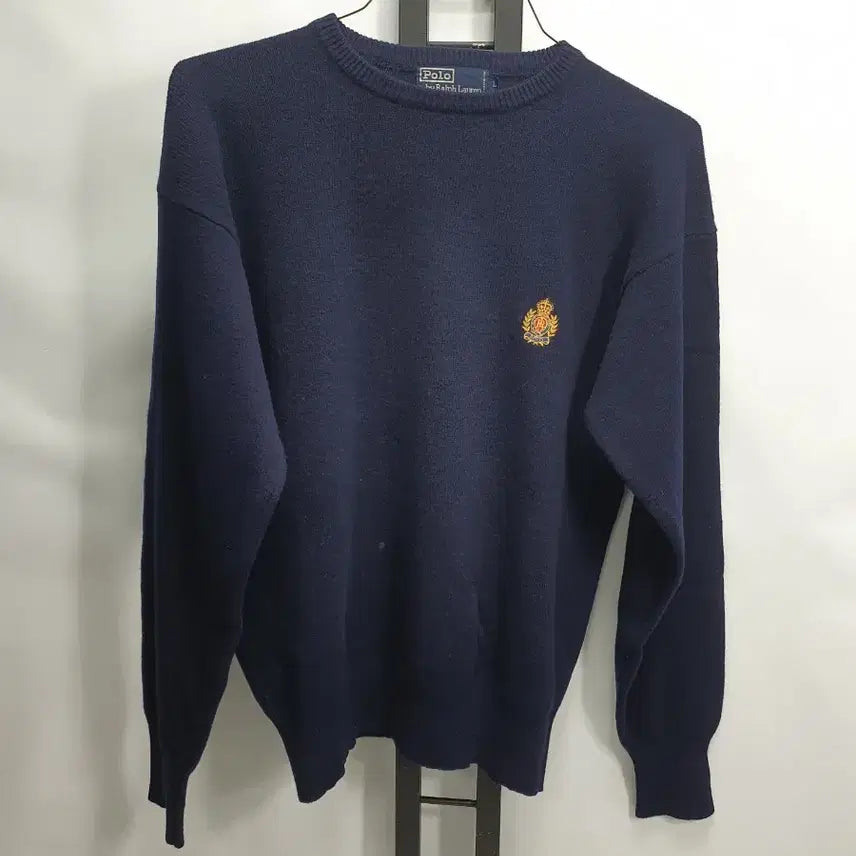 [BUNJANG] Polo Ralph Lauren Lambswool Sweater Navy L / 폴로 랄프로렌 니트 월계수 왕관로고 램스울 스웨터 네이비 L
