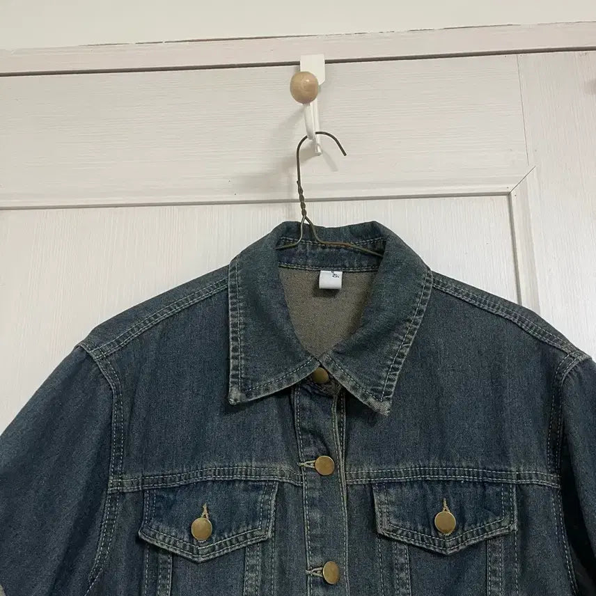 [BUNJANG] Cropped Short Sleeve Washed Denim Jacket / 크롭 반팔 워싱 데님 셔츠 청자켓