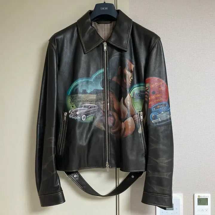 [BUNJANG] Dior Kim Jones Hand-Painted Leather Jacket / [56] 22FW 디올 킴존스 핸드페인팅 레더 자켓 1400만원