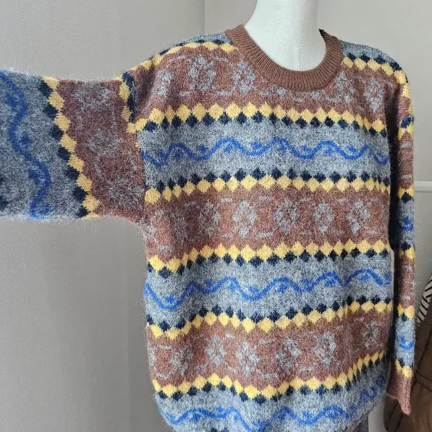 [BUNJANG] Unisex Vintage Pattern Wool Knit Sweater / 남여공용 빈티지 패턴 울 니트 스웨터