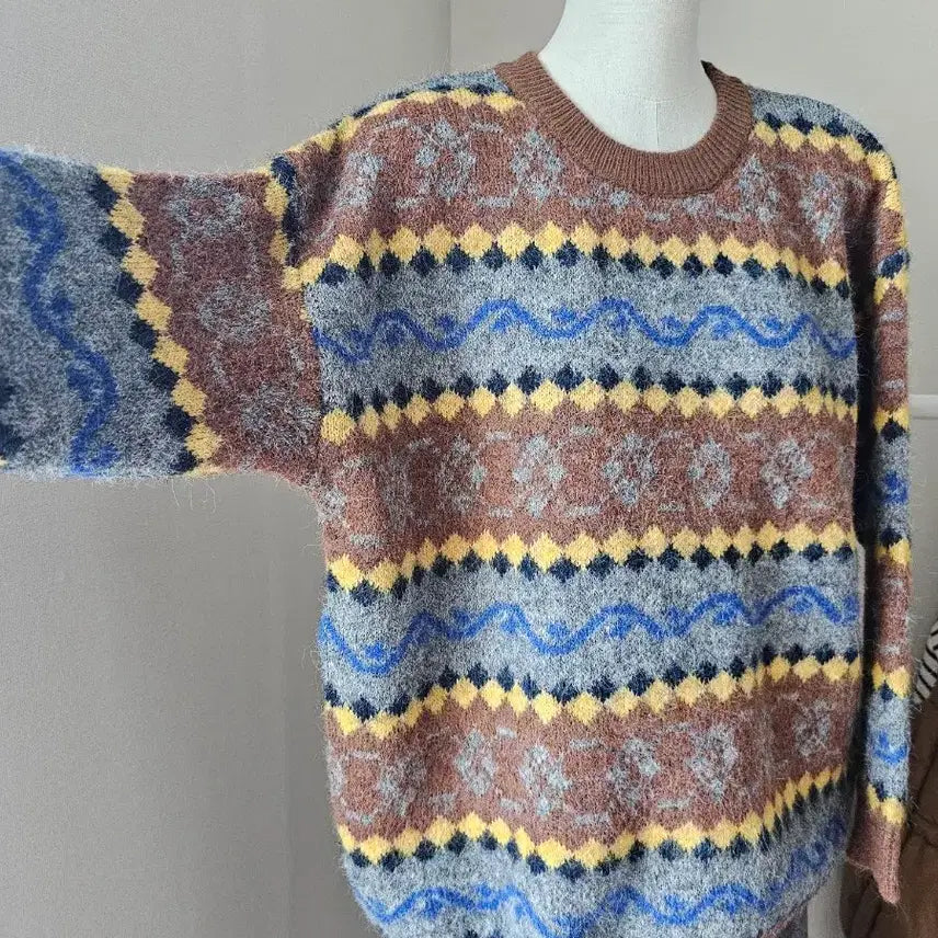 [BUNJANG] Unisex Vintage Pattern Wool Knit Sweater / 남여공용 빈티지 패턴 울 니트 스웨터