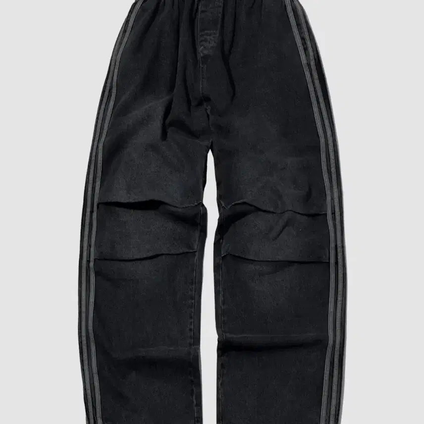 [BUNJANG] Someplace Side Two-Tuck Washed Denim Wide Pants / 썸플레이스사이드 라인 투턱 데미지 워시드 데님 밴딩 와이드 팬츠 흑청
