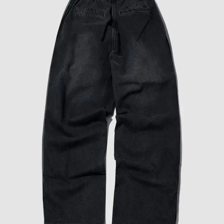 [BUNJANG] Someplace Side Two-Tuck Washed Denim Wide Pants / 썸플레이스사이드 라인 투턱 데미지 워시드 데님 밴딩 와이드 팬츠 흑청