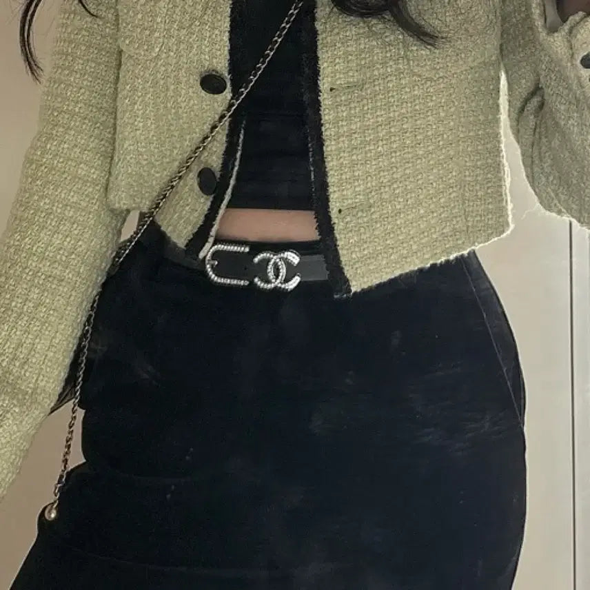 [BUNJANG] Chanel Cubic Leather Belt / 샤넬 큐빅 가죽 벨트