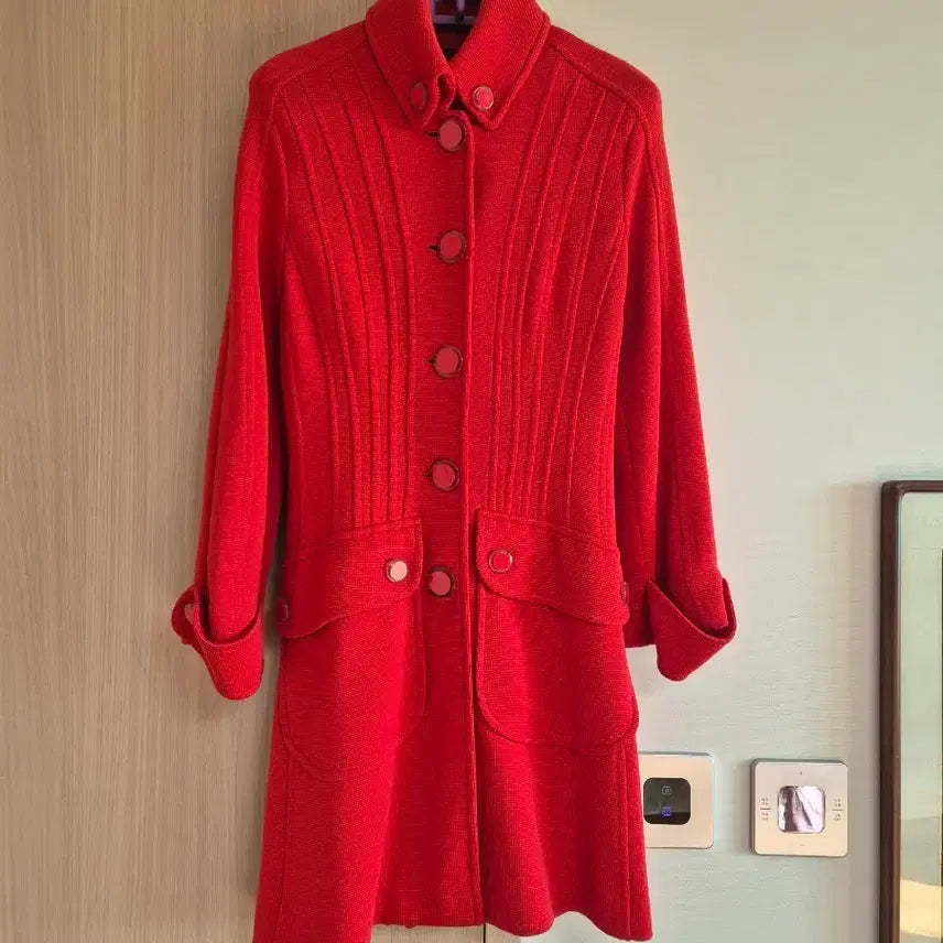 [BUNJANG] Red Knit Long Coat / 사용감제로 레드 니트 롱코트