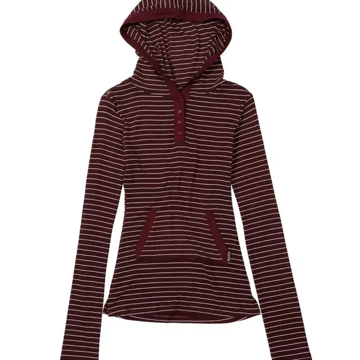 [BUNJANG] Sculptor Stripe Hoodie Tee Burgundy (L) / 스컬프터 Stripe Hoodie Tee Burgundy (L)